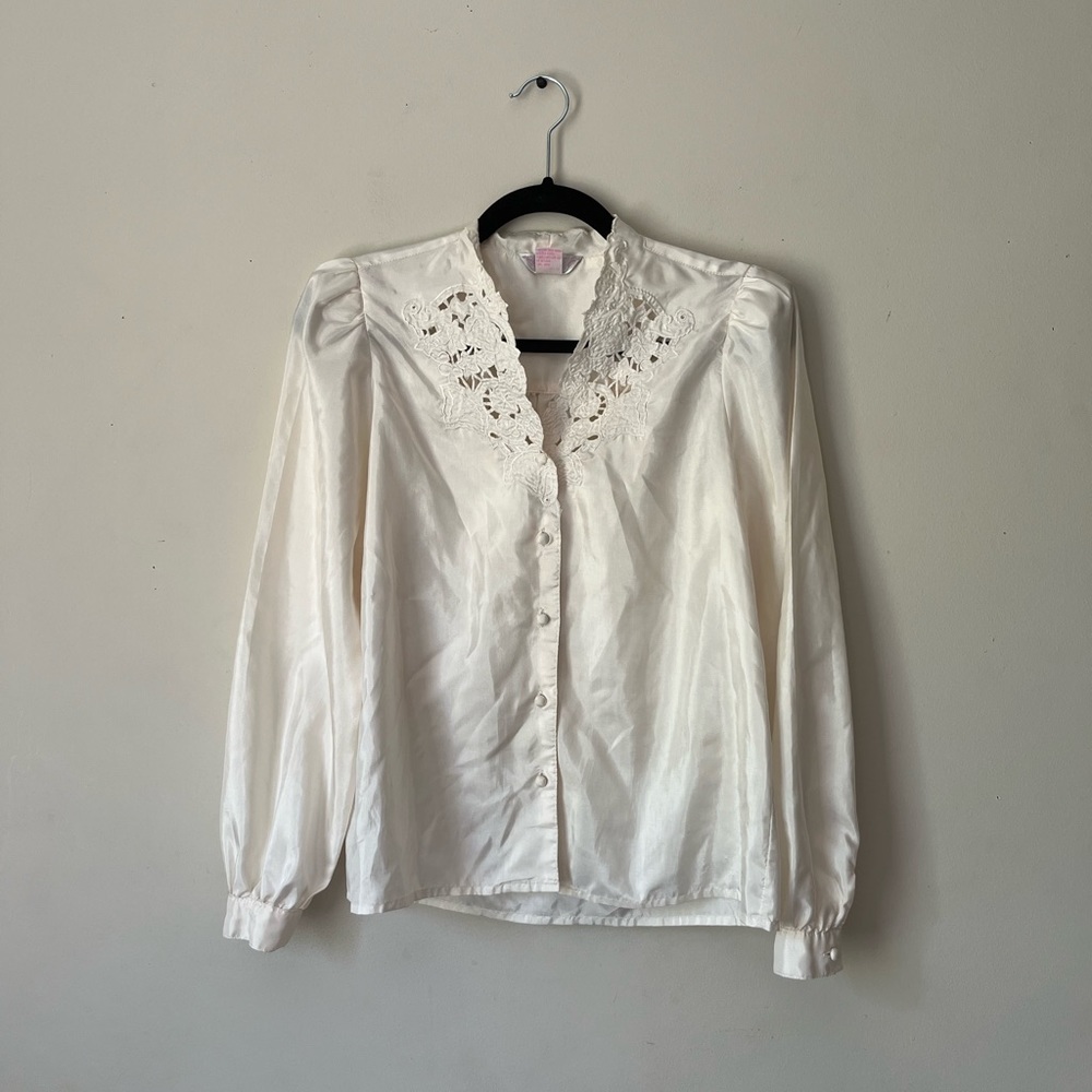 *SOLD* Vintage silky blouse with embroidery lace detailing